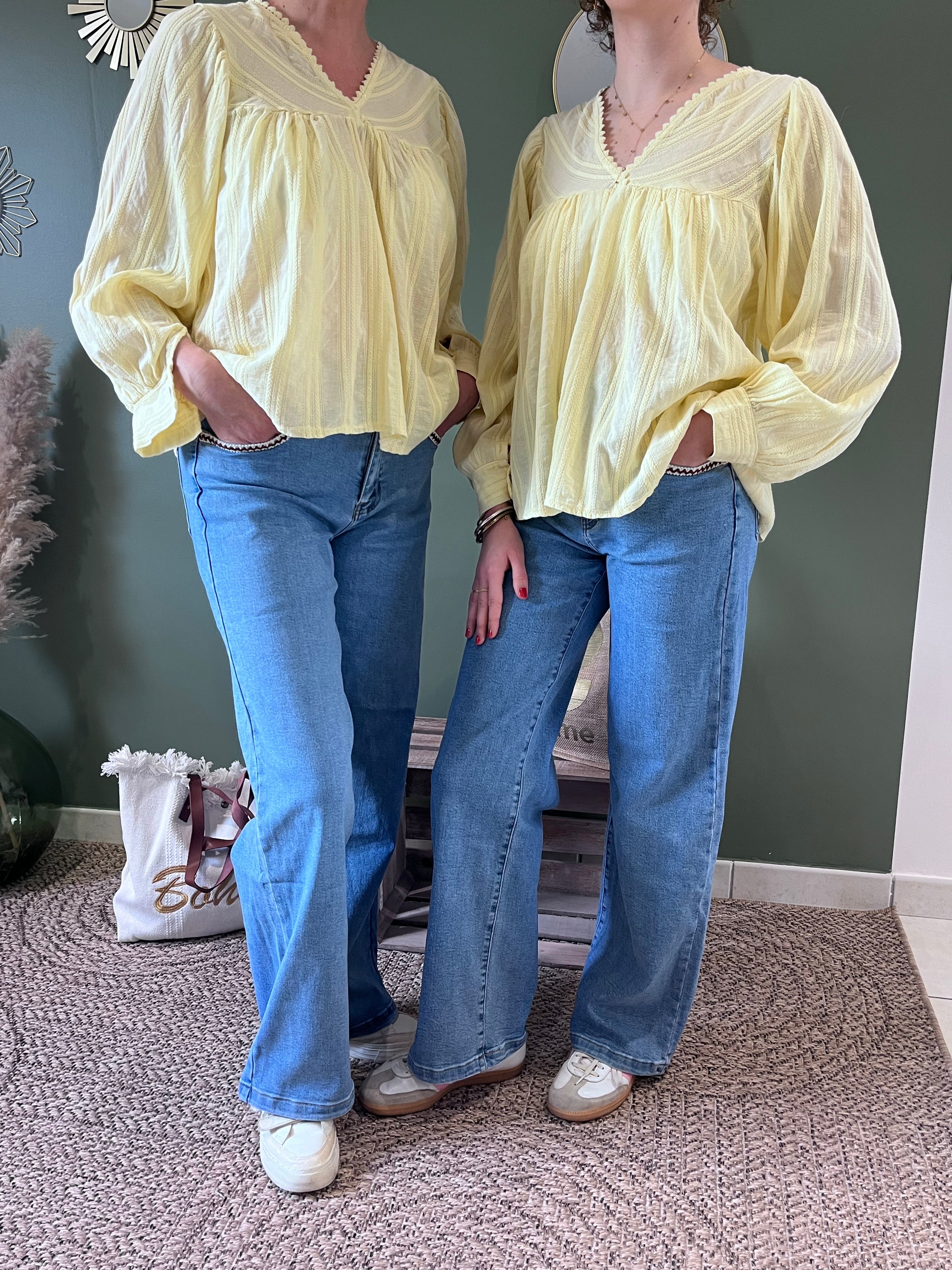 Blouse jaune Broderie italienne