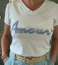 T-shirt blanc Amour Broderie bleue