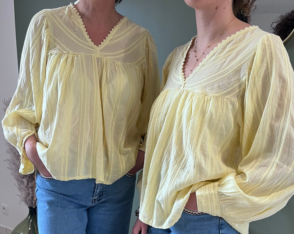Blouse jaune Broderie italienne
