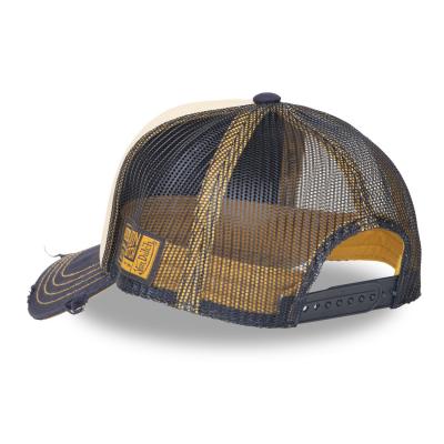 Casquette trucker Von Dutch beige et bleu marine avec imprimé Racer roue en flammes- mode automne 2026 guérande