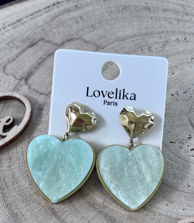 Boucles d’oreilles pendantes cœur vert, Izaline
