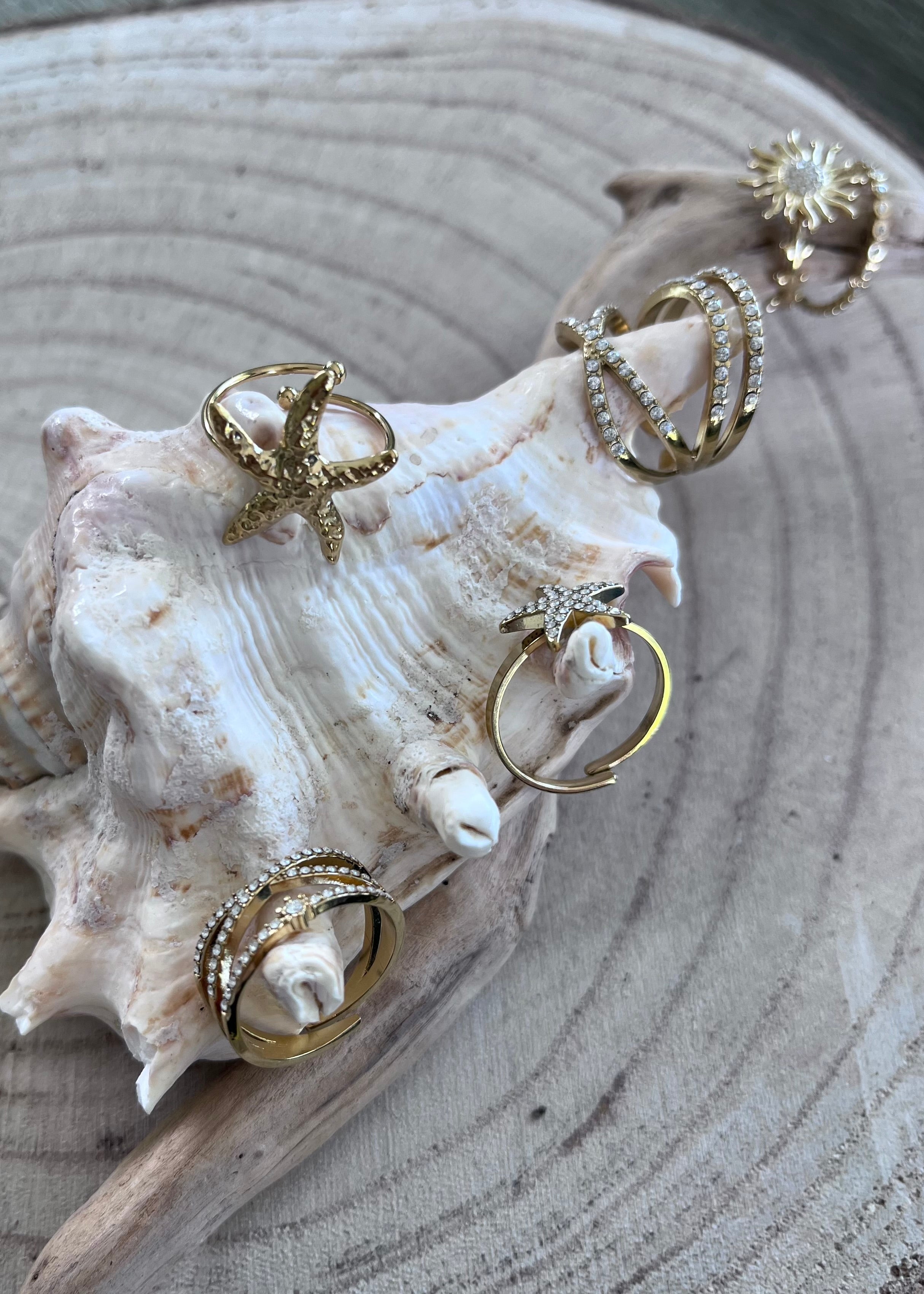 "Bagues été réglables en acier inoxydable doré avec pierre turquoise - nouvelle collection bijoux femme guérande
