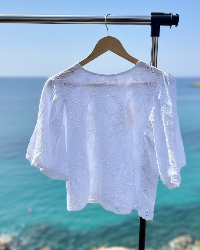 Blouse blanche broderie anglaise manches bouffantes 3/4 taille unique – Le Style by Laëti