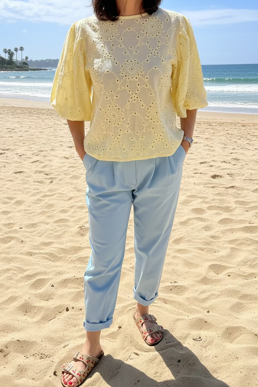 Blouse broderie anglaise jaune  manches bouffantes coton – Le Style by Laëti