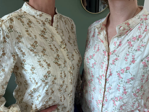 "Blouse fleurs dentelle femme lovie et co coton 100% col mao printemps 2026"