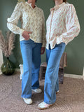 Blouse Fleurs Dentelle Femme - Coton 100% Col Mao Printemps