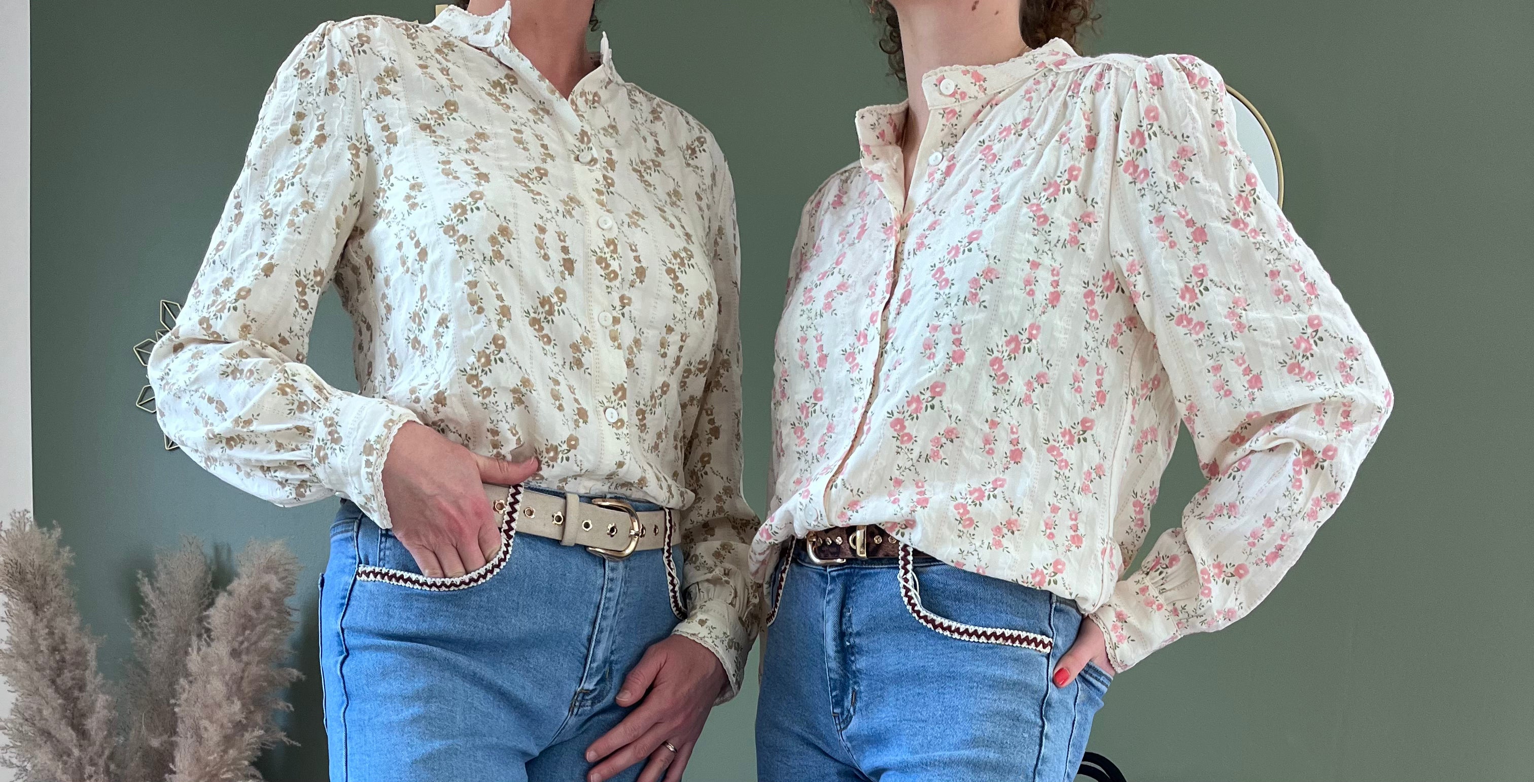 "Blouse fleurs dentelle lovie et co poignets boutonnés détail raffiné"