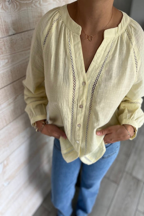 Blouse Grazia jaune pour femme en coton avec détails ajourés-boutique en ligne femme guérande