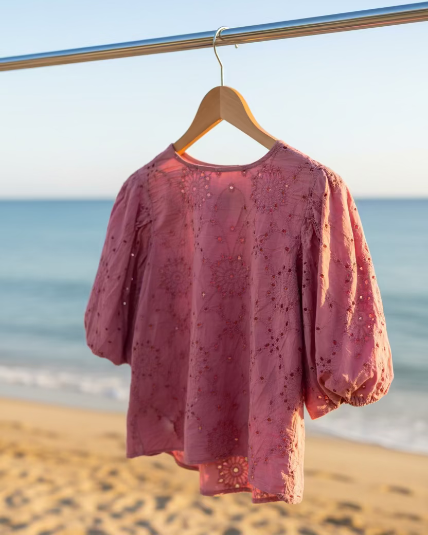 Blouse broderie anglaise terracotta manches bouffantes 3/4 – Le Style by Laëti