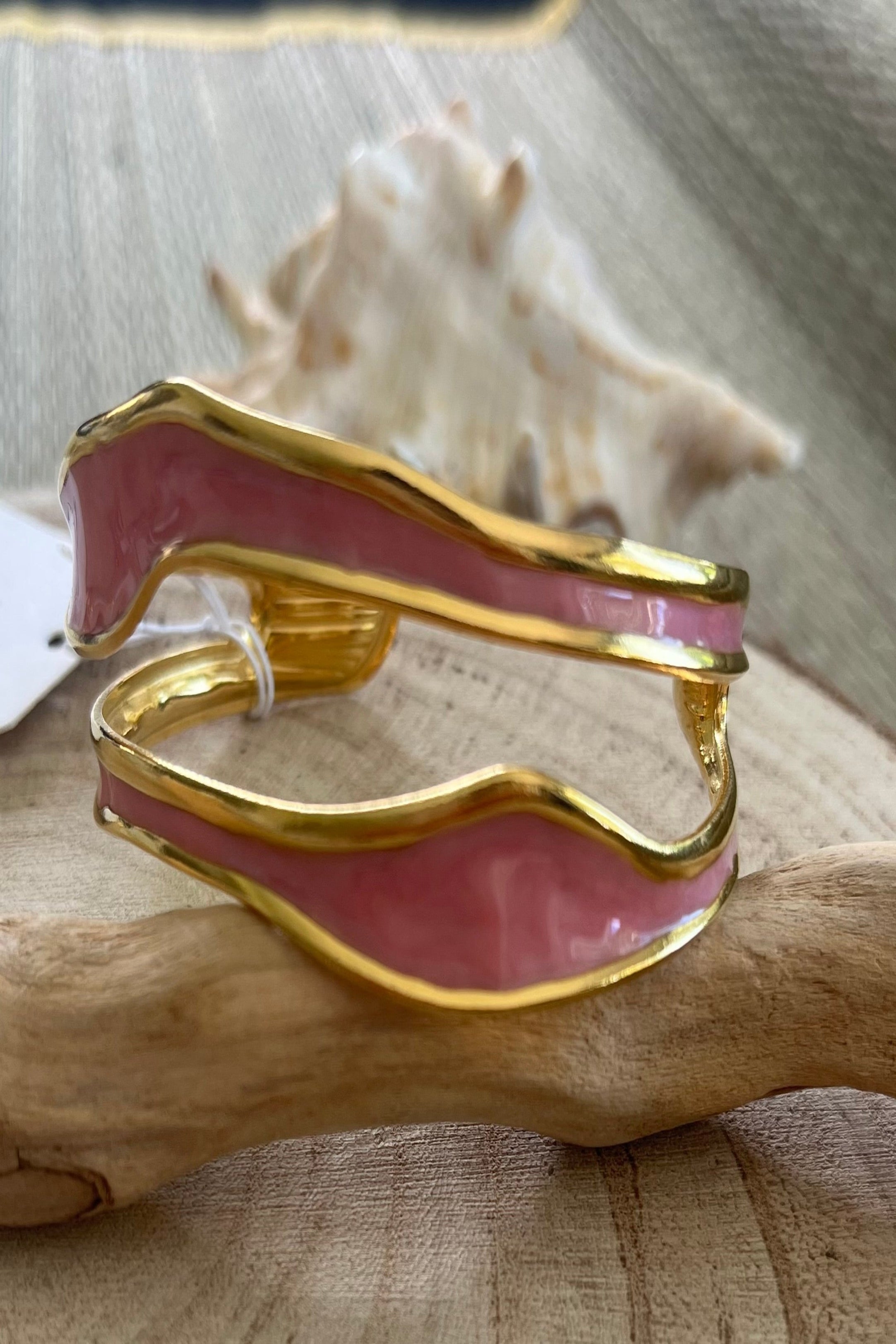  "Bracelet jonc rose et doré émail ondulé en acier inoxydable - bijoux femme élégant | Le Style by Laëti"