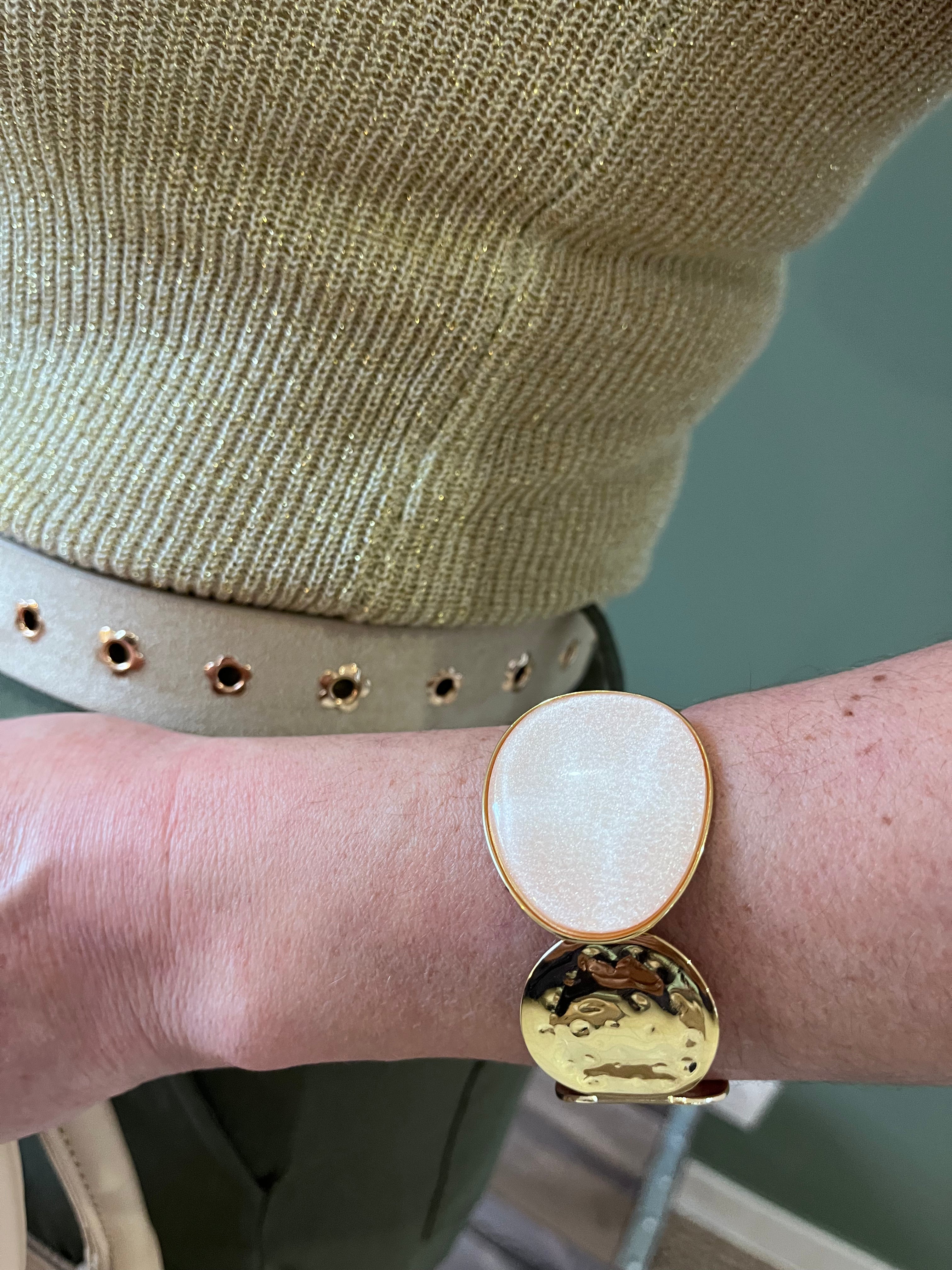 "Bracelet pierre de résine rose en acier inoxydable pour femme"