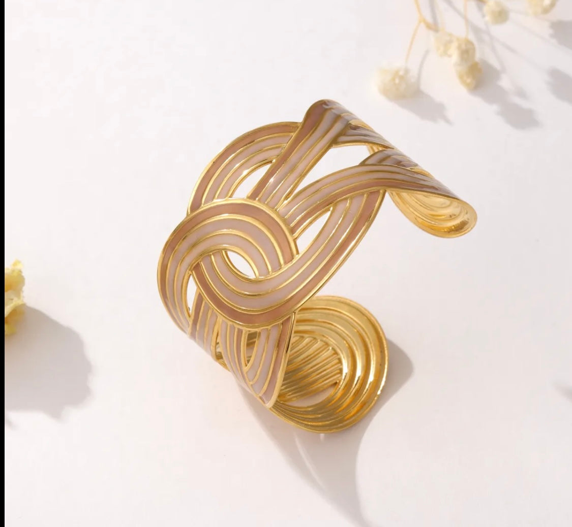 Bracelet manchette femme en acier inoxydable beige - jonc élégant design minimaliste"