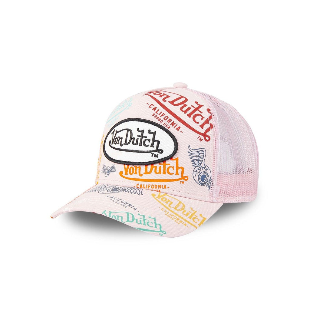 Casquette trucker Von Dutch rose poudré, logo Von Dutch en façade, filet respirant, snapback ajustable, style casual chic