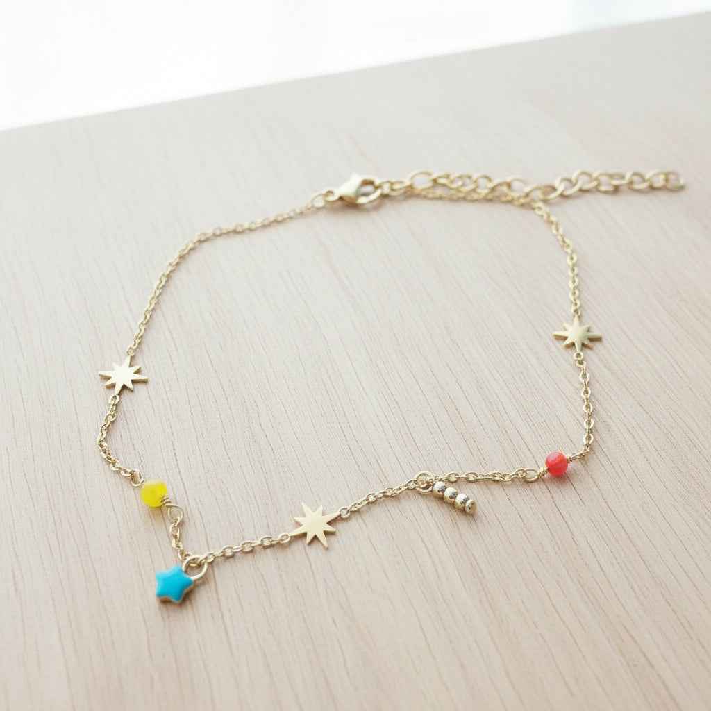 Chaîne de cheville acier inoxydable motifs géométriques - bijou minimaliste femme