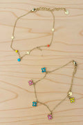 Chaîne de cheville acier inoxydable fleurs multicolores - bijou bohème femme hypoallergénique  guérande st lyphard 