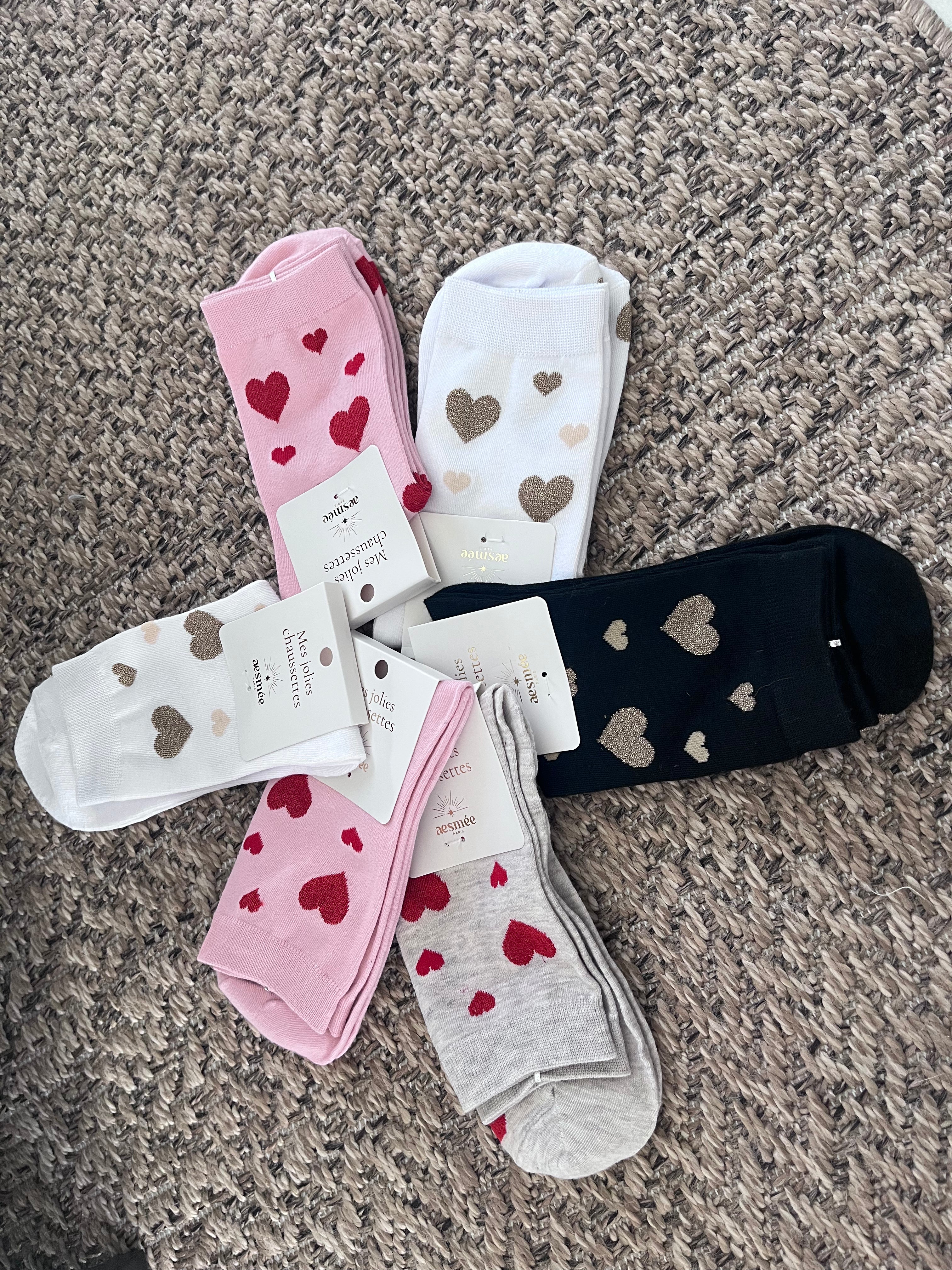 Chaussettes Hautes Coton Motif Cœur Femme - 36/4