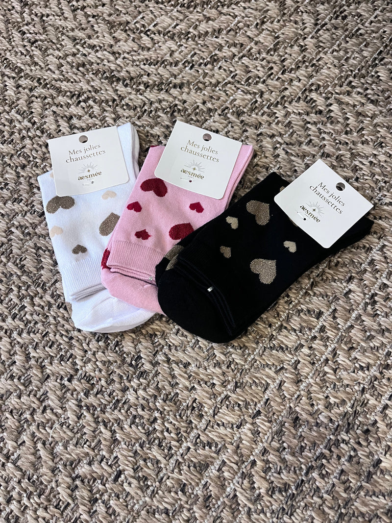Chaussettes Hautes Coton Motif Cœur Femme - 36/4