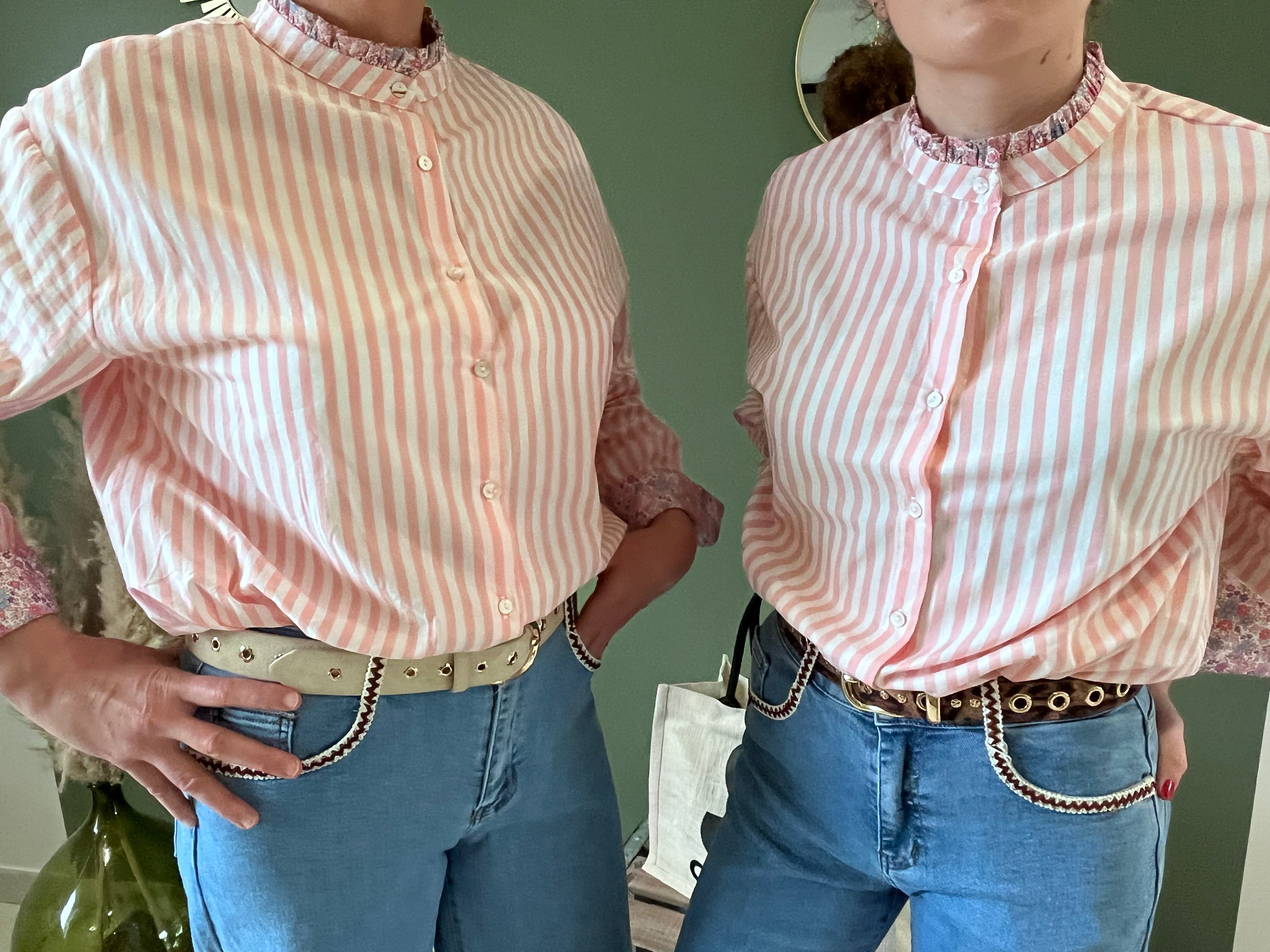 "Chemise rayée liberty femme lovie et co coton 100% volants col poignets"