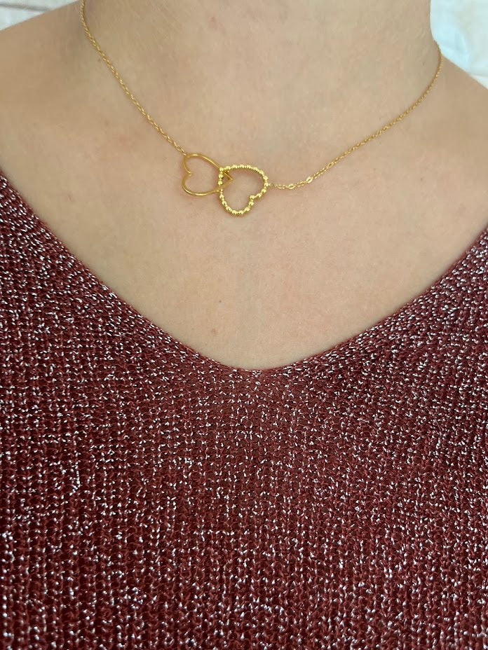 collier doré double coeur , tendance automne femme boutique guérande- le style by Laëti