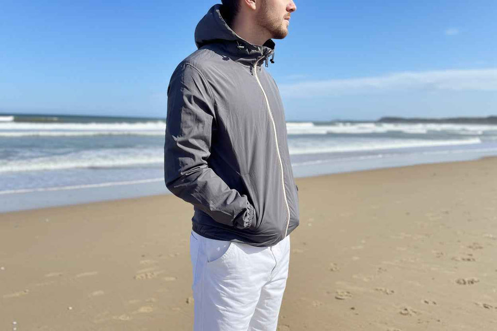 Coupe-Vent Homme Gris Imperméable KYMAXX - Veste à Capuche Streetwear