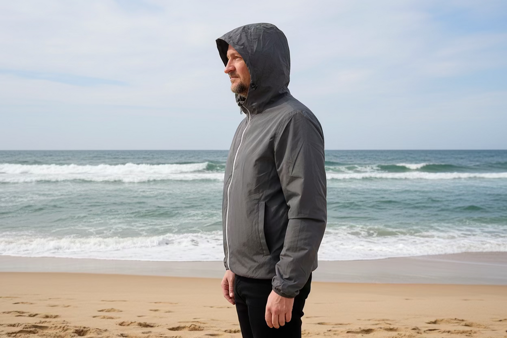 Coupe-Vent Homme Gris Imperméable KYMAXX - Veste à Capuche Streetwear