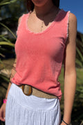 Débardeur côtelé femme finition franges rose corail – Le Style by Laëti