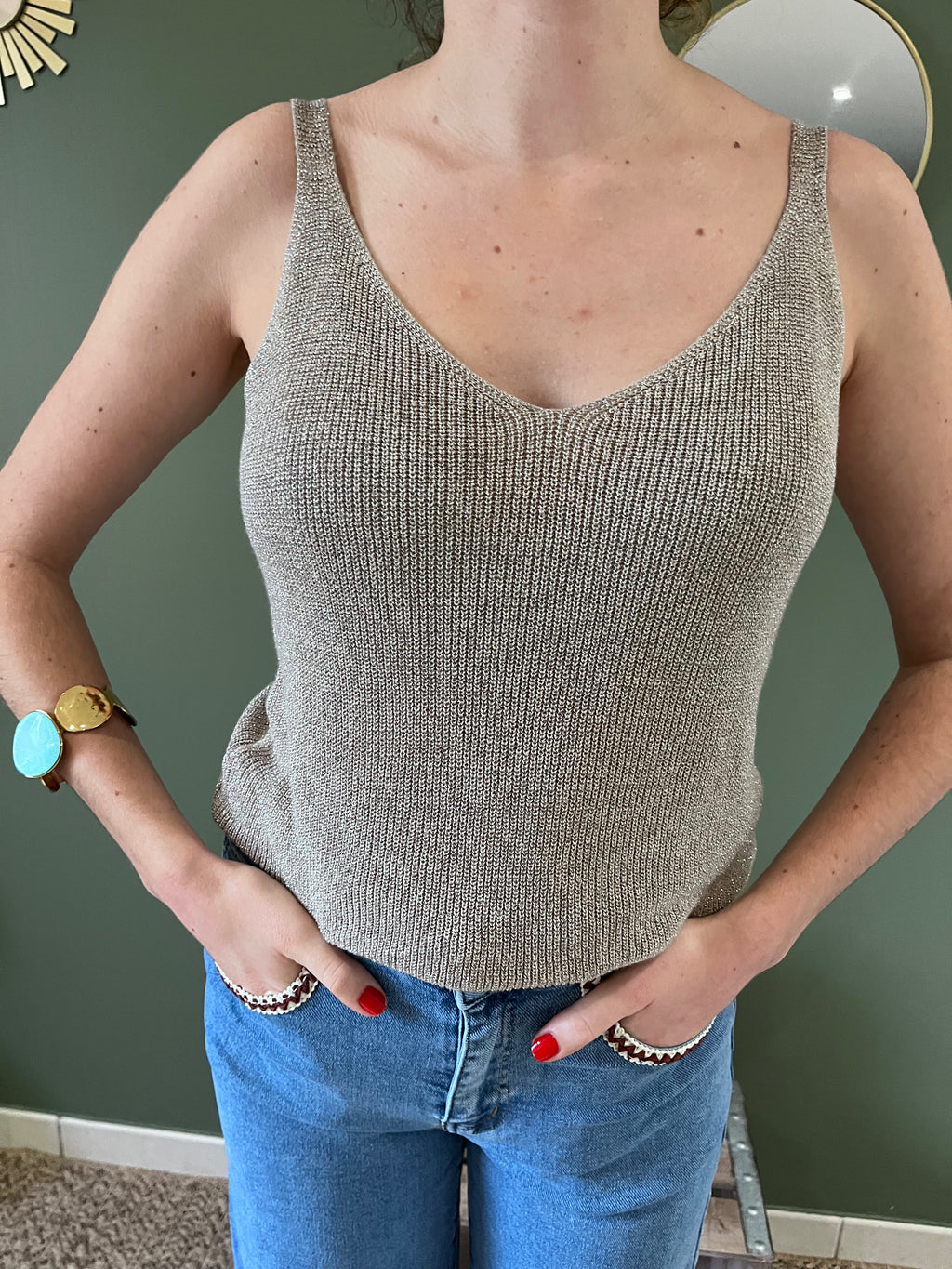 "Top pailleté encolure V femme c.moda débardeur fêtes événements"

