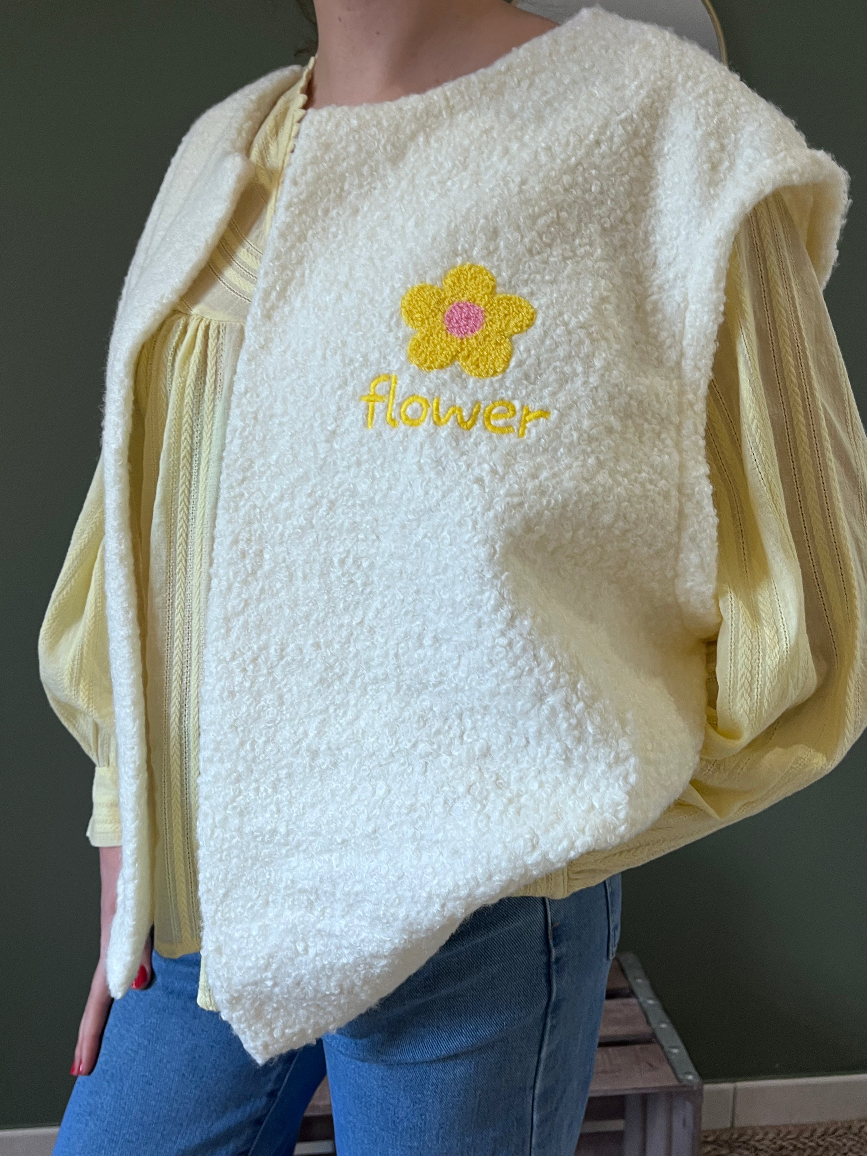 "Gilet sans manches Flower femme oversize style italien intemporel chic"