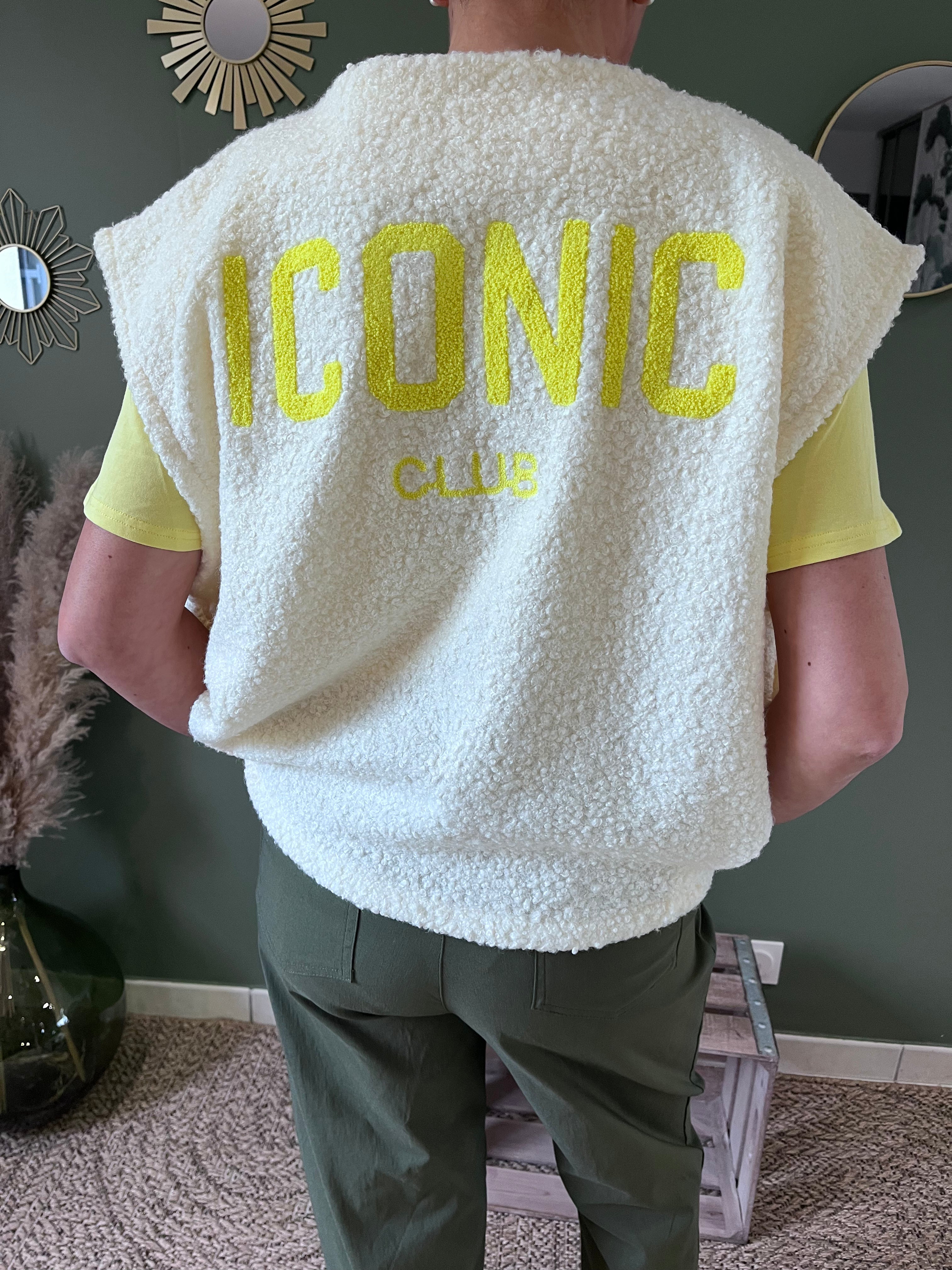 Gilet sans manches oversize Iconic jaune soleil femme avec poches tendance