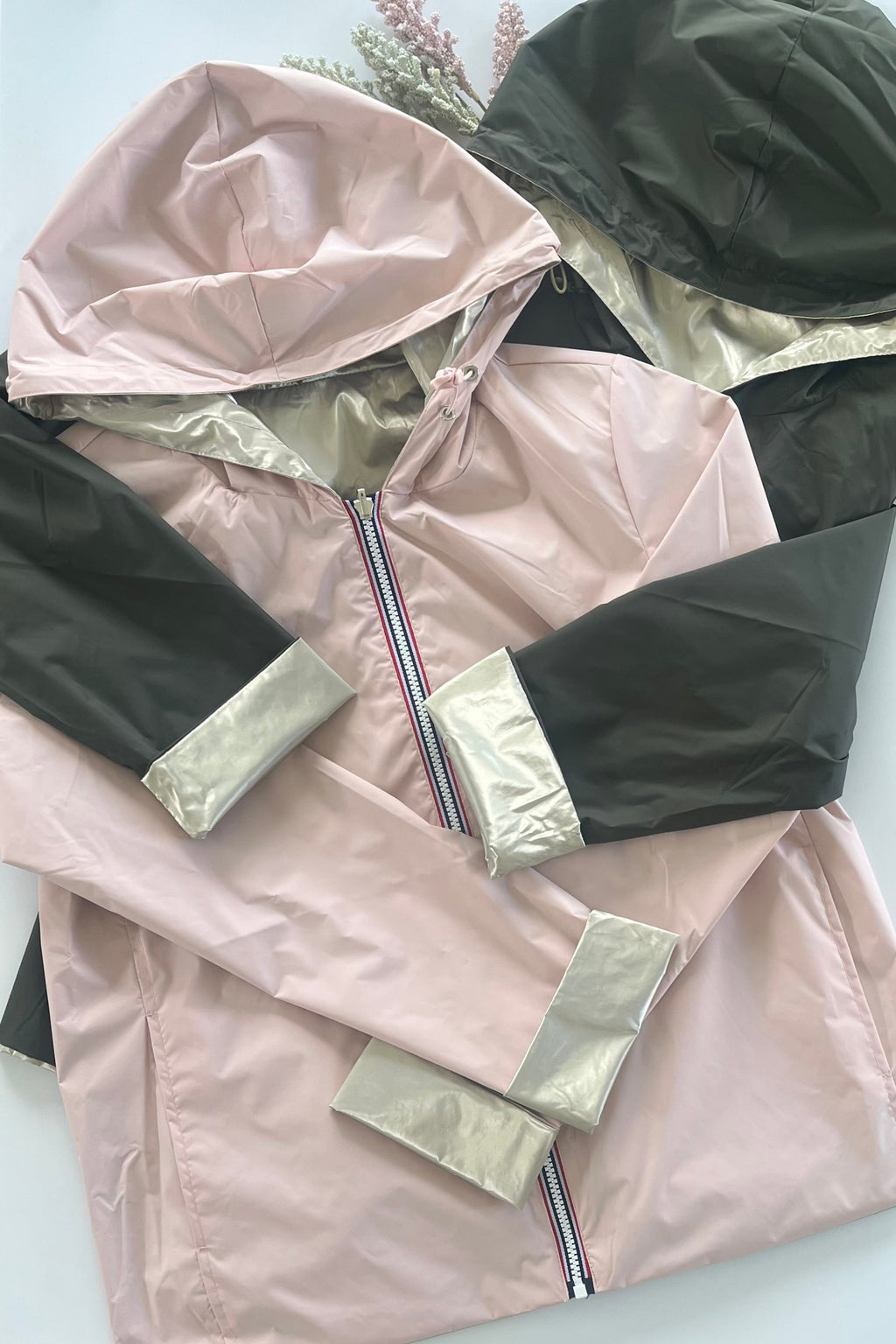 imperméable réversible femme laura jo tendance, couleur kaki/doré ou rose/doré  prêt à porter femme guérande st lyphard la baule pornichet