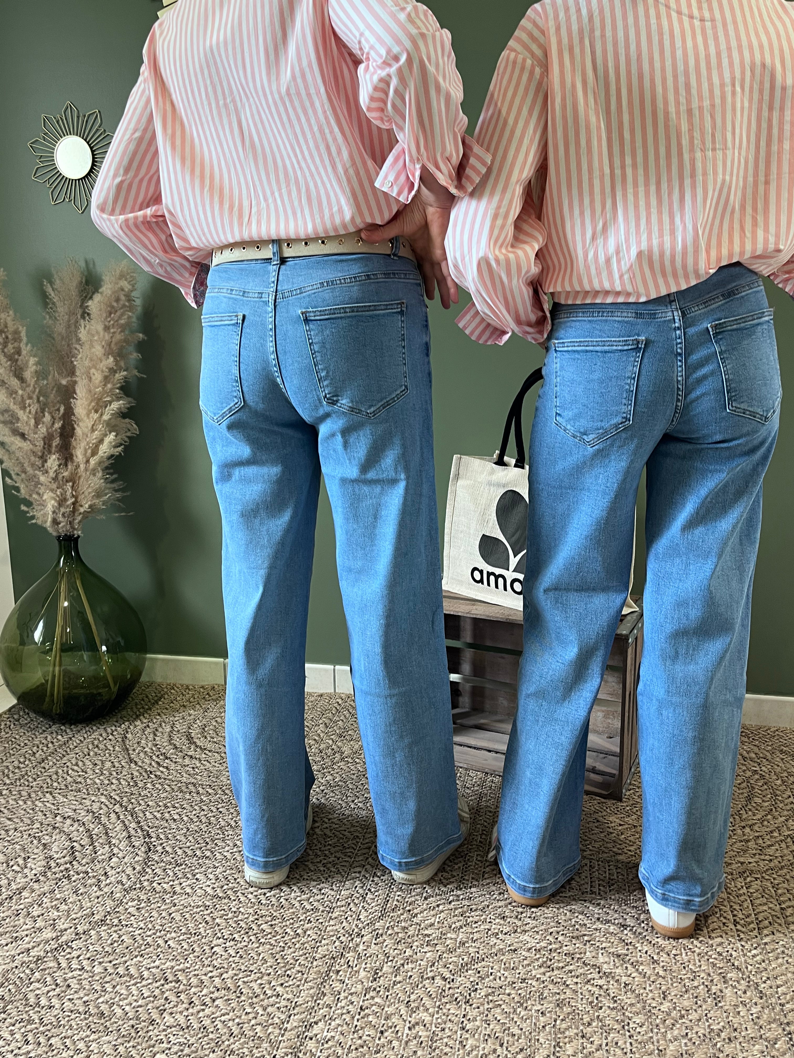 "Jean wide leg femme broderies poches WE COOL FOLYROSE bohème chic"