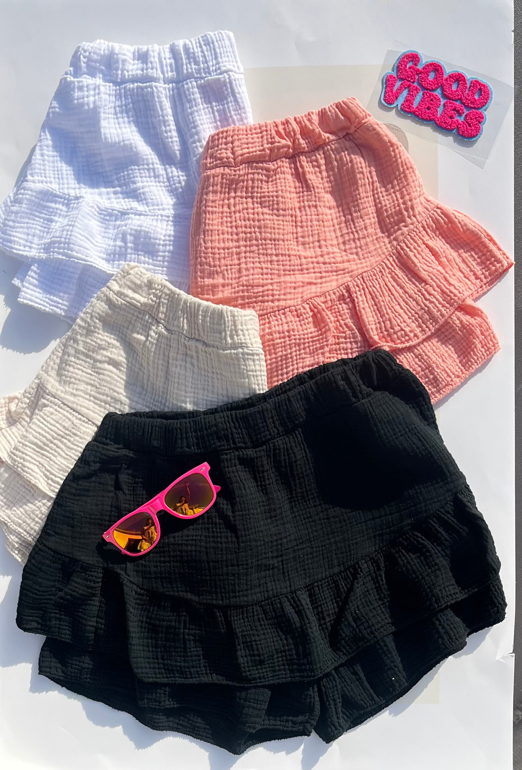 jupe-short femme gaze de coton blanc volant froncé - Le Style by Laëti divers coloris prêt a porter femme guérande la baule pornichet