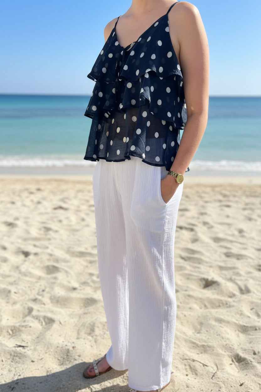 Pantalon Fluide Gaze de Coton Blanc ou Kaki