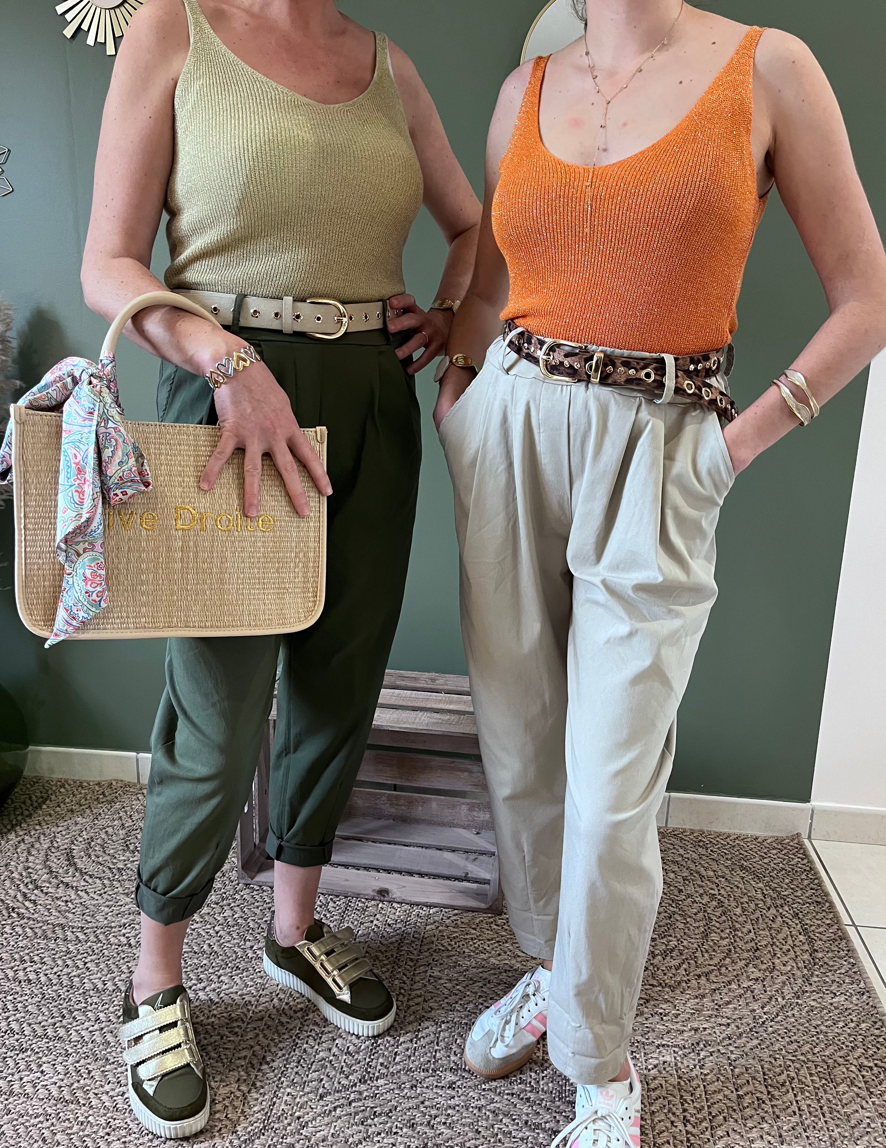 Pantalon chino Ballon femme taille haute kaki beige coloris naturels polyvalent