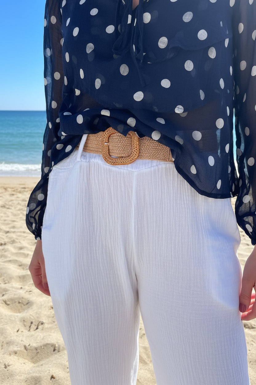 Pantalon gaze de coton kaki ceinture tendance été - Le Style by Laëti boutique femme mode guérande la baule pornichet st lyphard