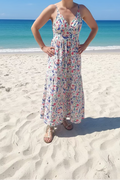 Robe Nério – Vue de dos, robe longue florale en voile léger, bretelles fines, taille marquée in april 1986 prçet à porter femme