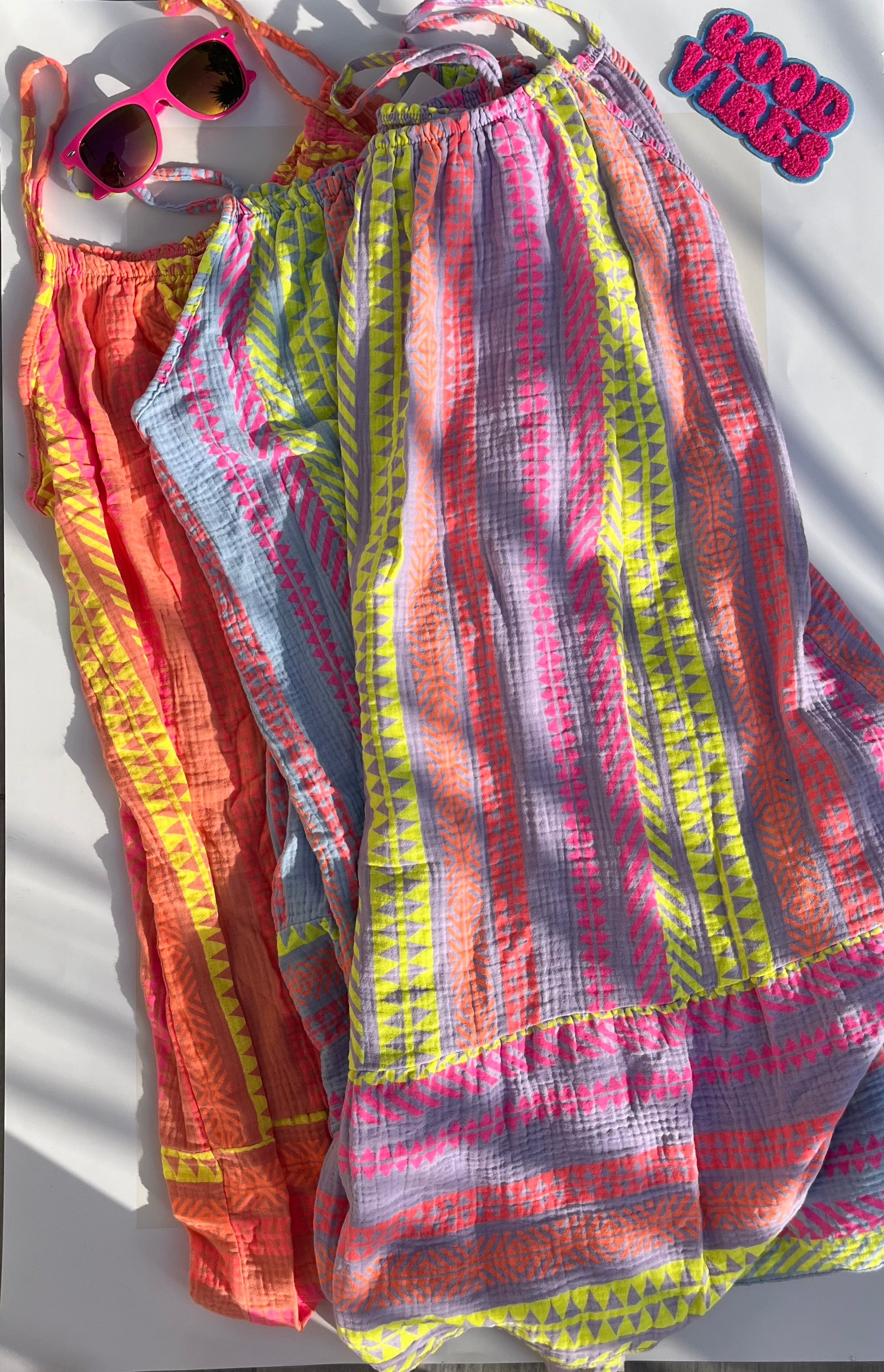 Robe de plage à bretelles en gaze de coton rose bleu - Le Style by Laëti Prêt a porter femme guérande la baule pornichet t lyphardviolet