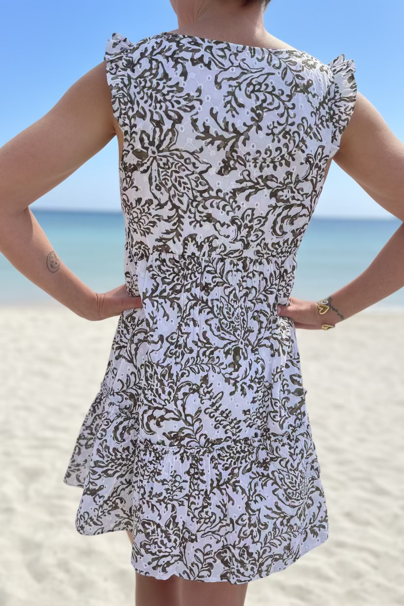 Robe Courte Kaki – Broderie Anglaise