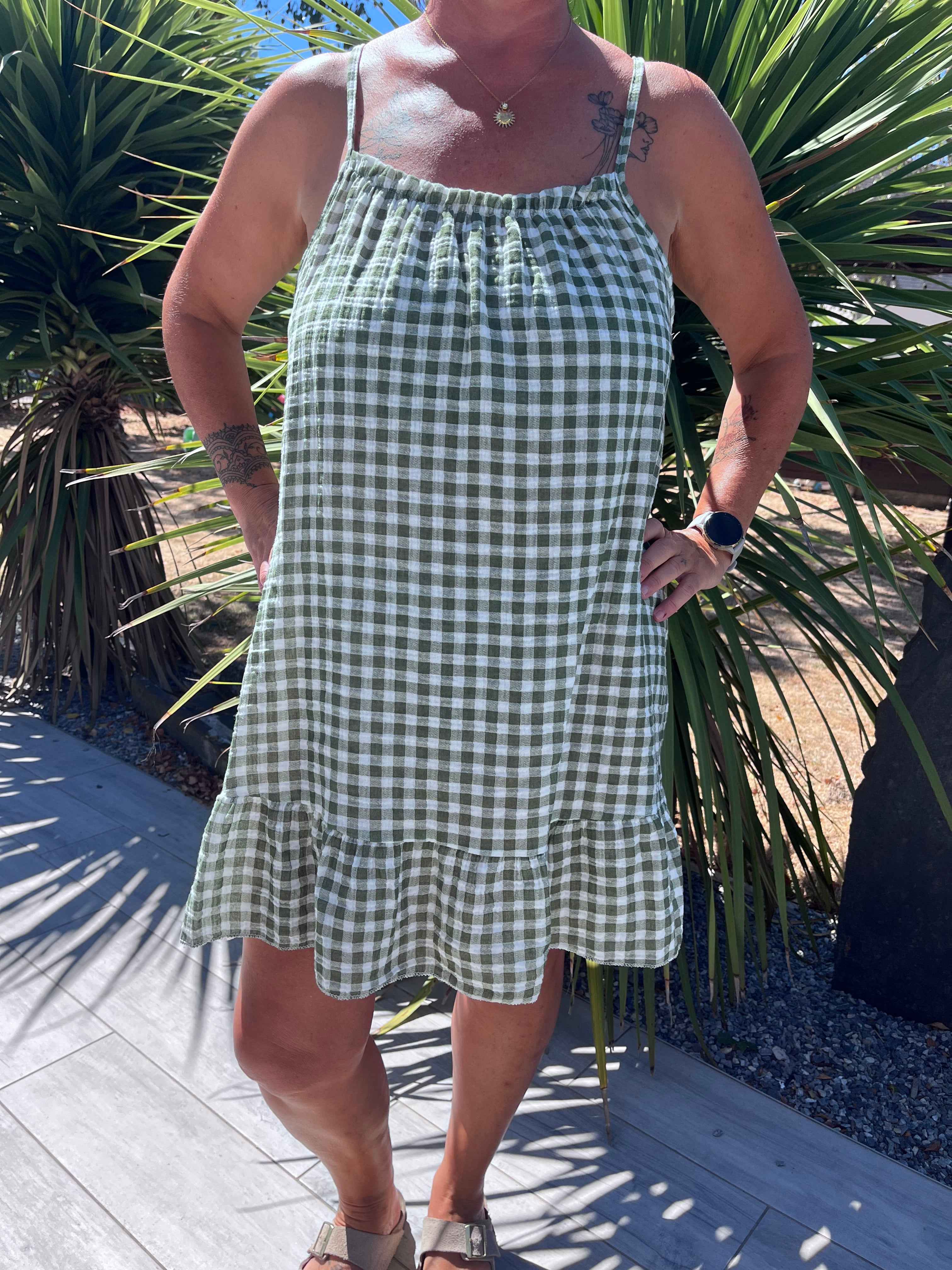 Robe courte vichy gaze de coton