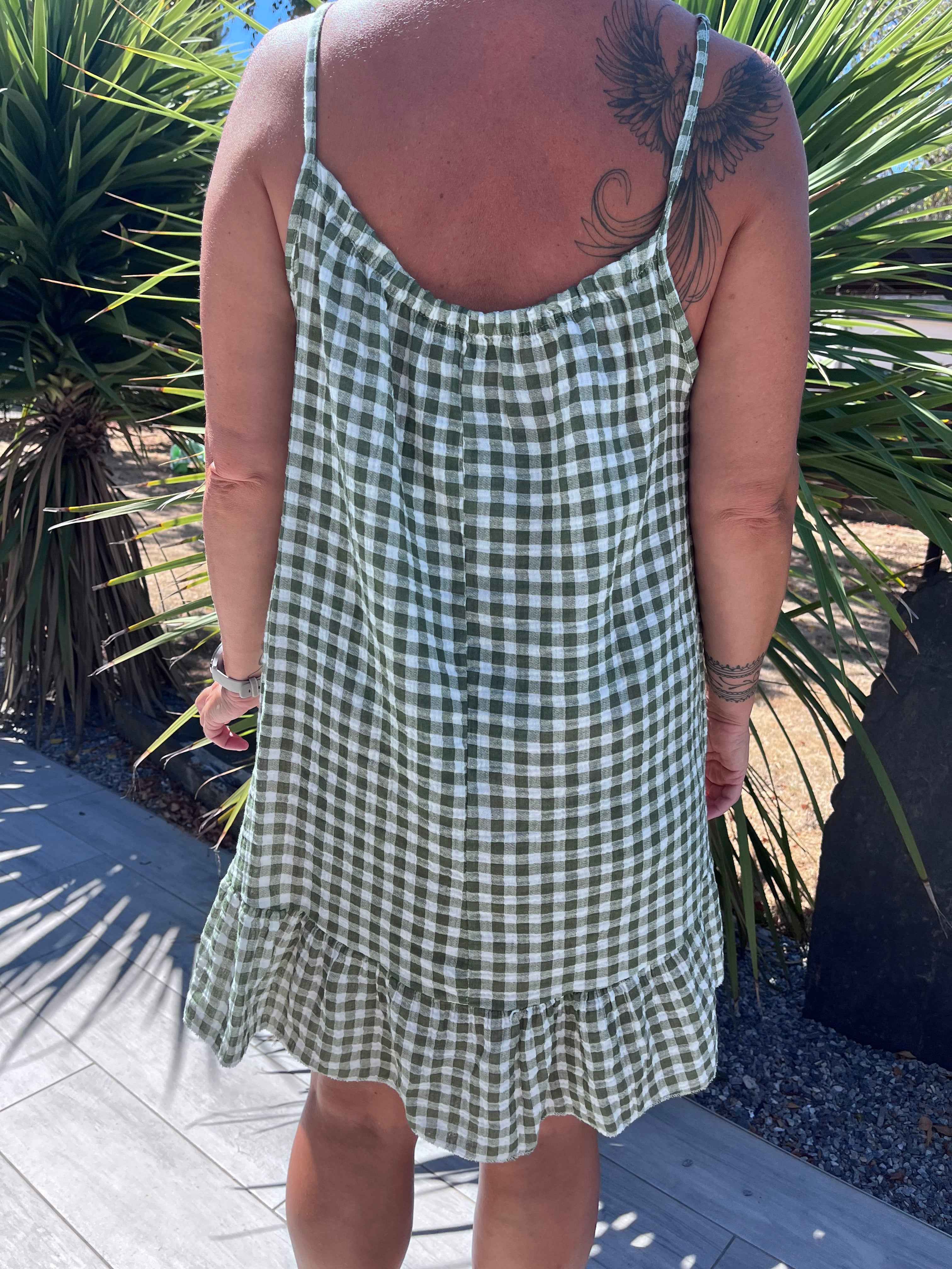 Robe courte vichy gaze de coton