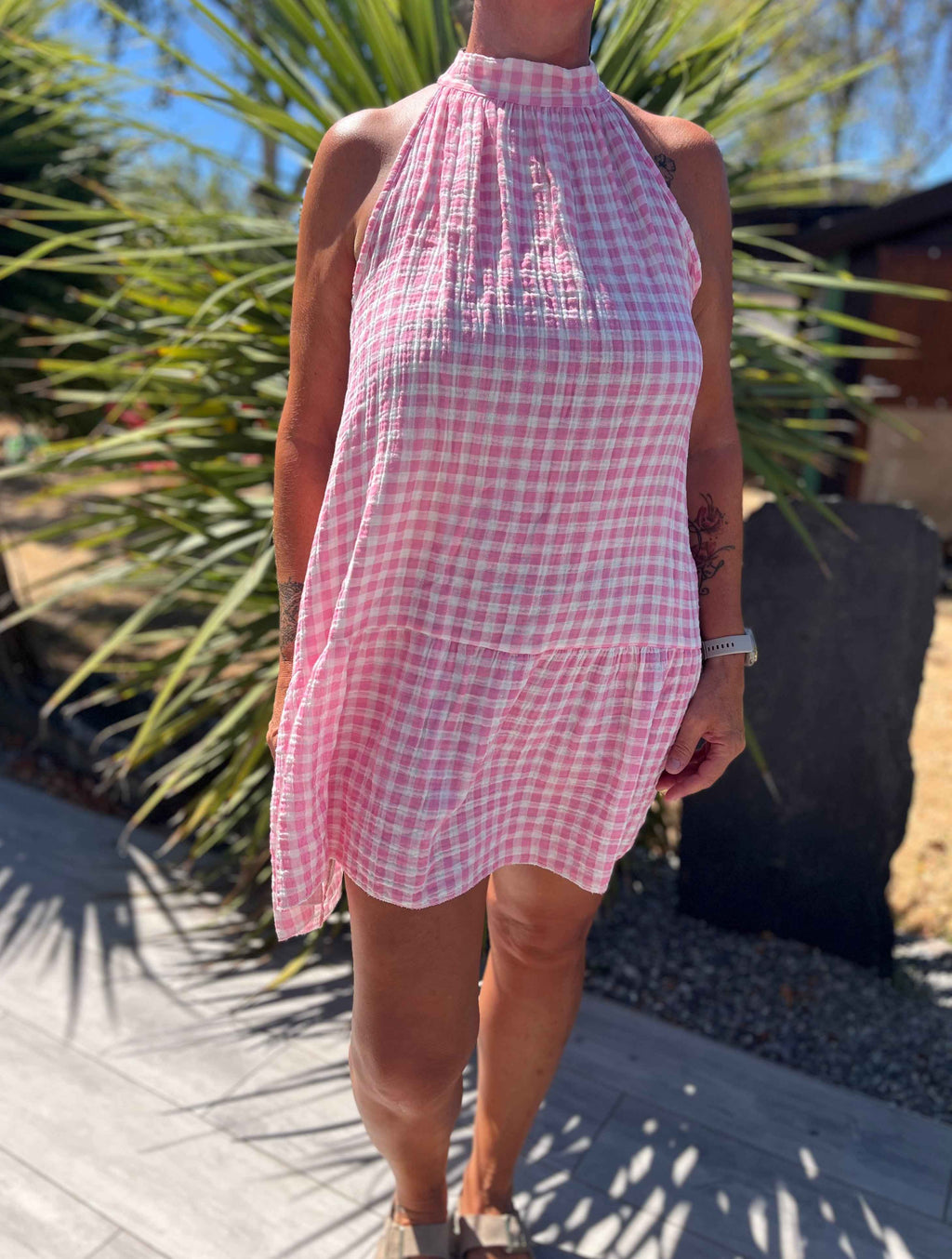 Robe courte vichy col américain gaze de coton