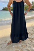 Robe longue en gaze de coton à bretelles col élastique