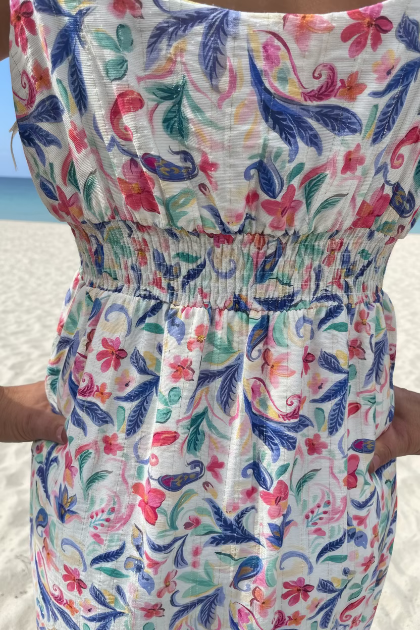 Robe Nério – Robe longue à bretelles, décolleté croisé et jupe ample à volants, viscose légère pret a porter femme guérande la baule pornichet
