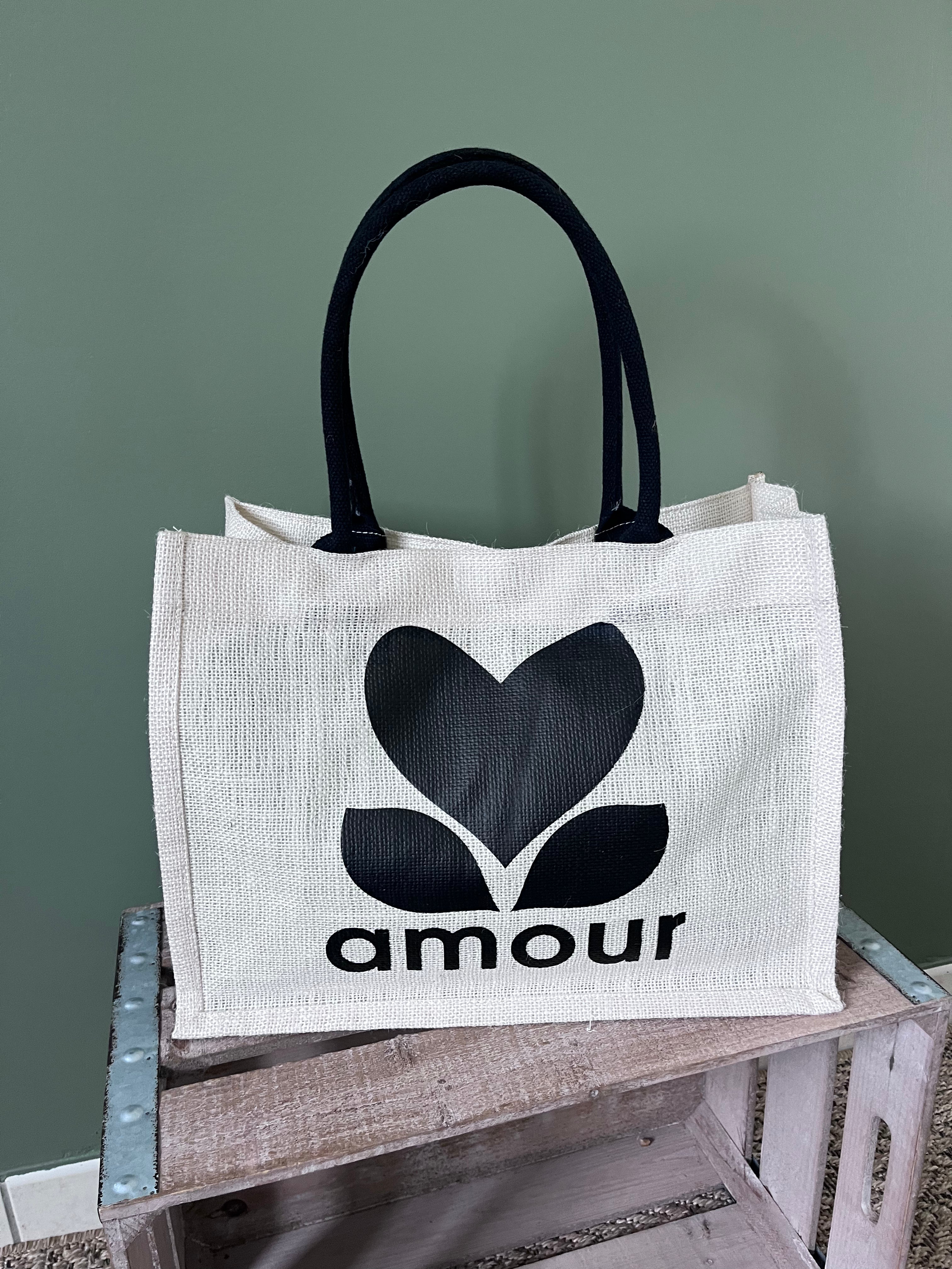 Sac Amour en Toile de Jute - Sac Cabas Message Femme