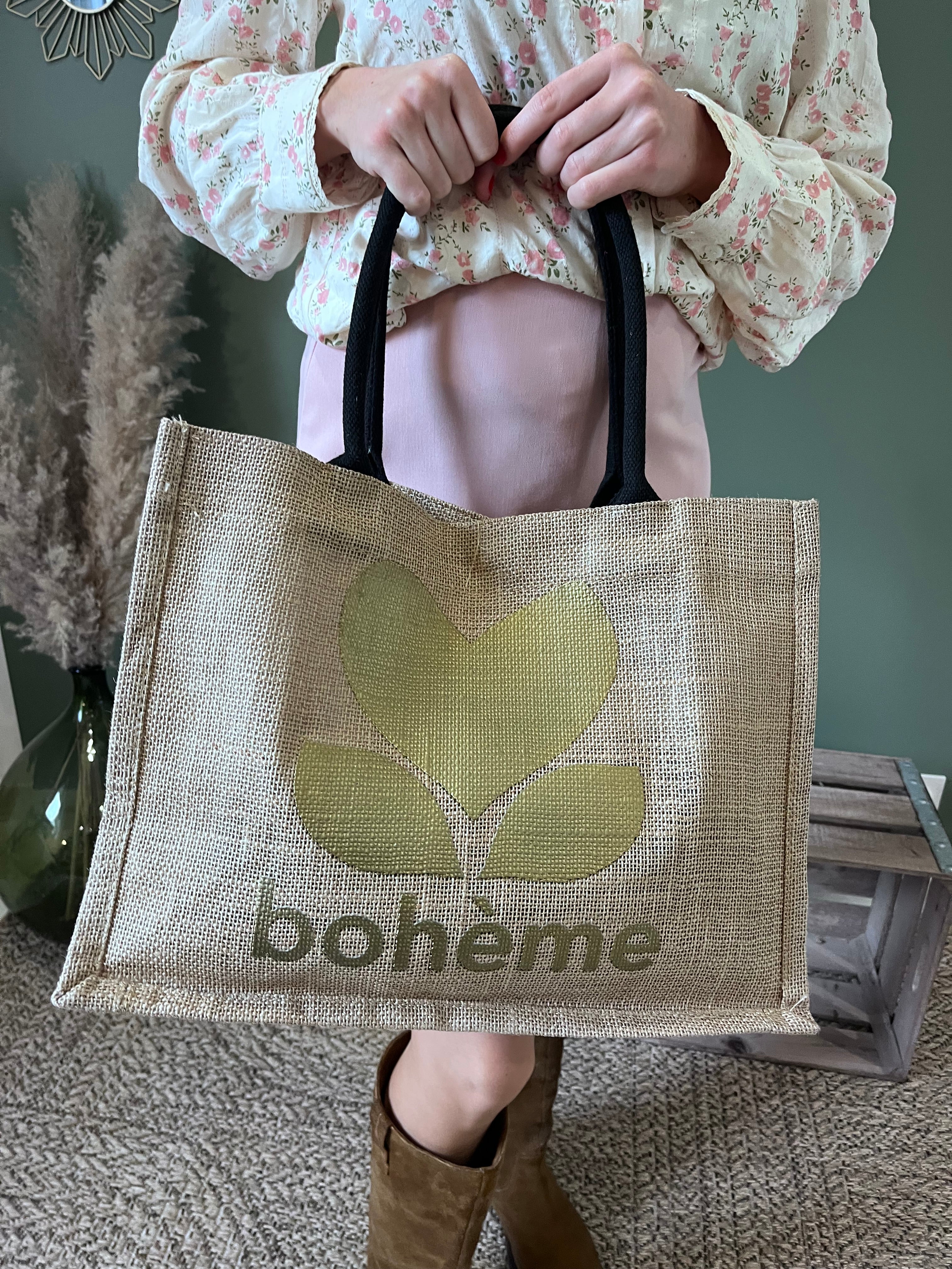 Sac Cabas Jute Bohème - Vue Latérale Style Naturel