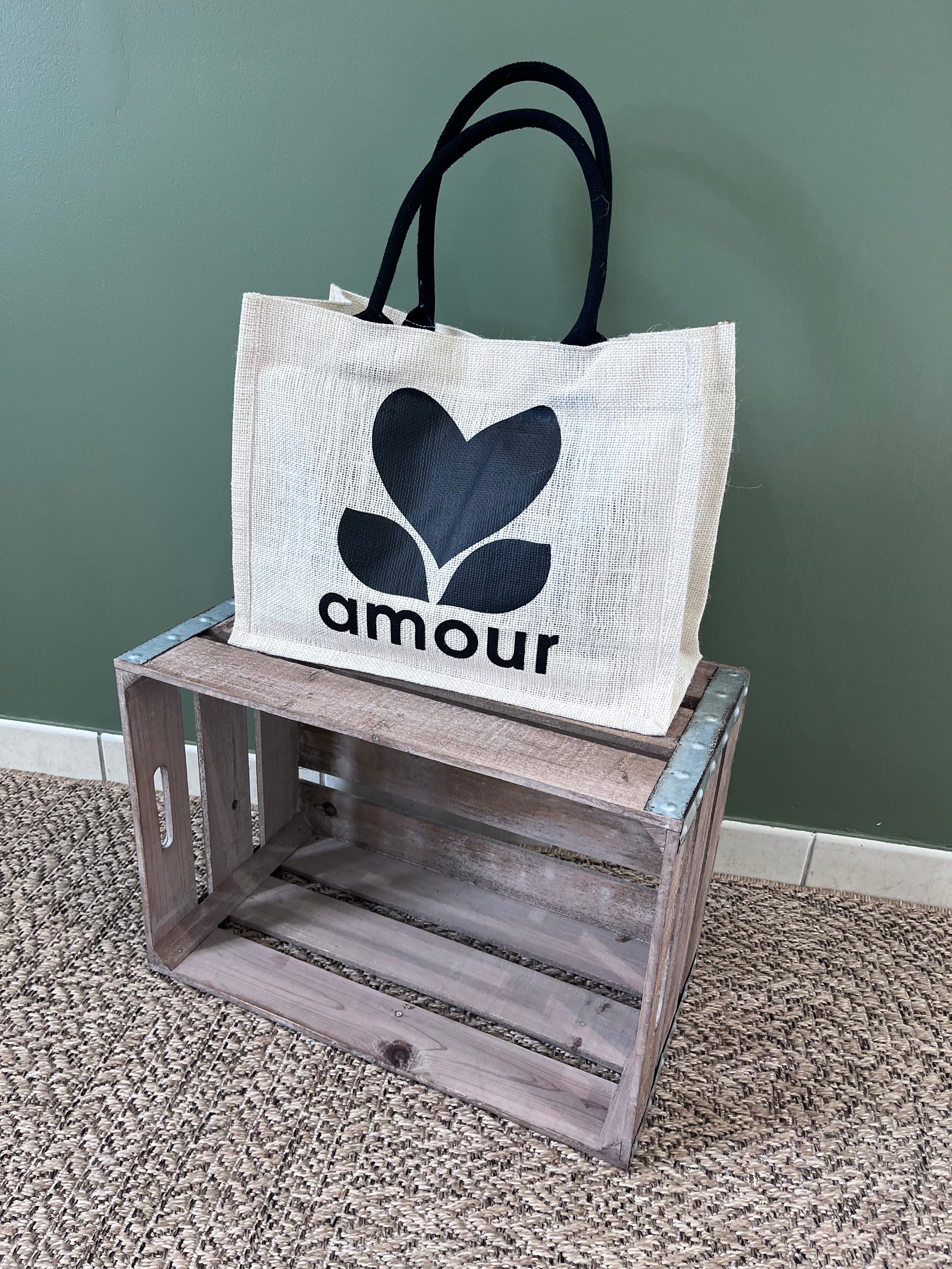 Sac Toile de Jute Amour - Détail Motif Cœur et Anses
