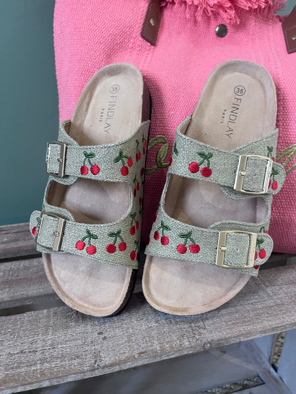 sandales ete femmes roderies cerises paillettes