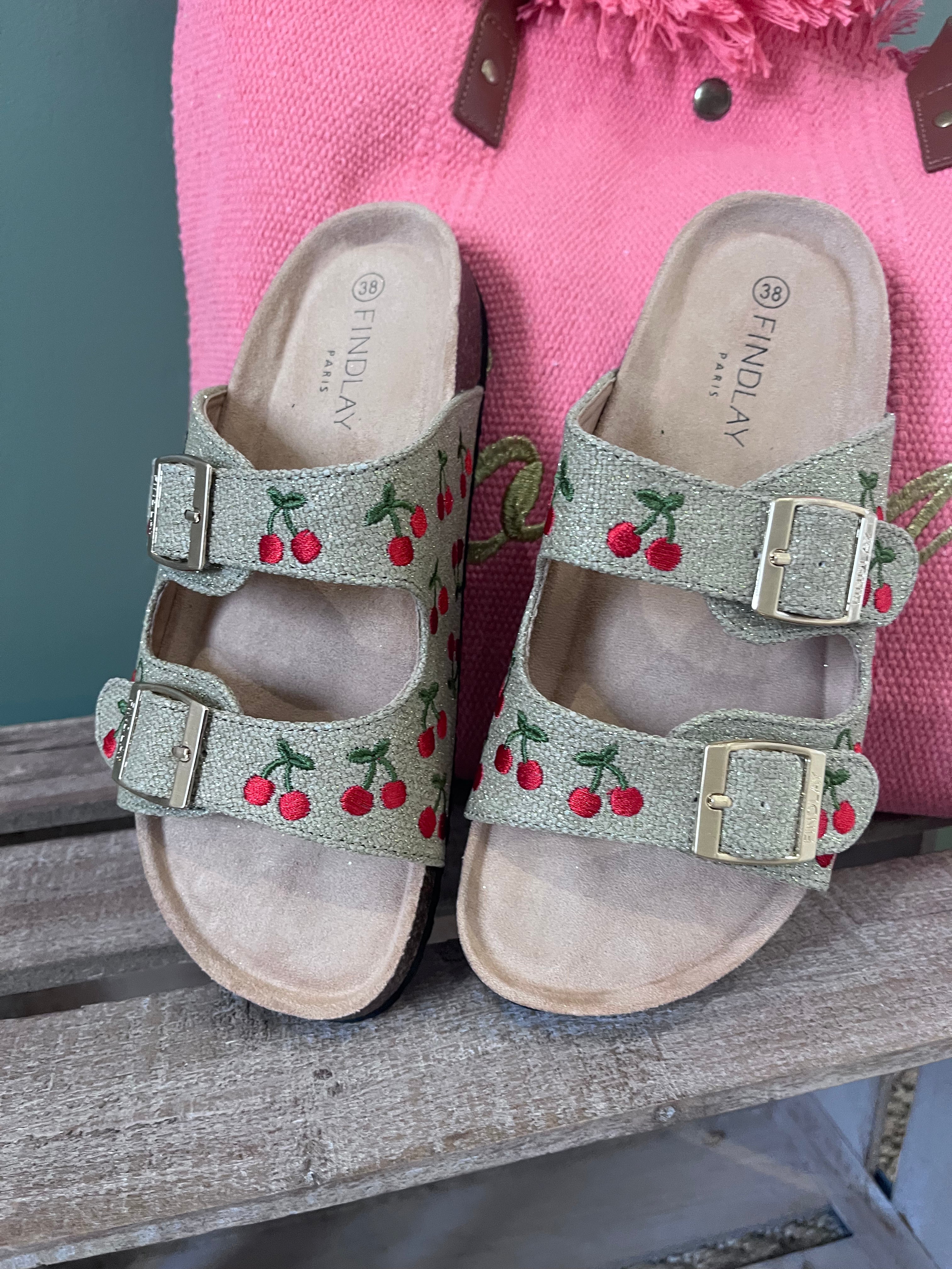 sandales ete femmes roderies cerises paillettes