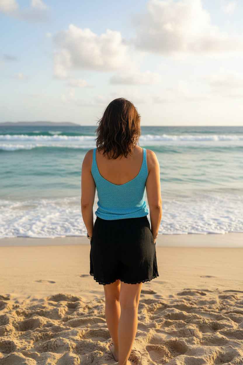 Short en Gaze de Coton à Finition Dentelle