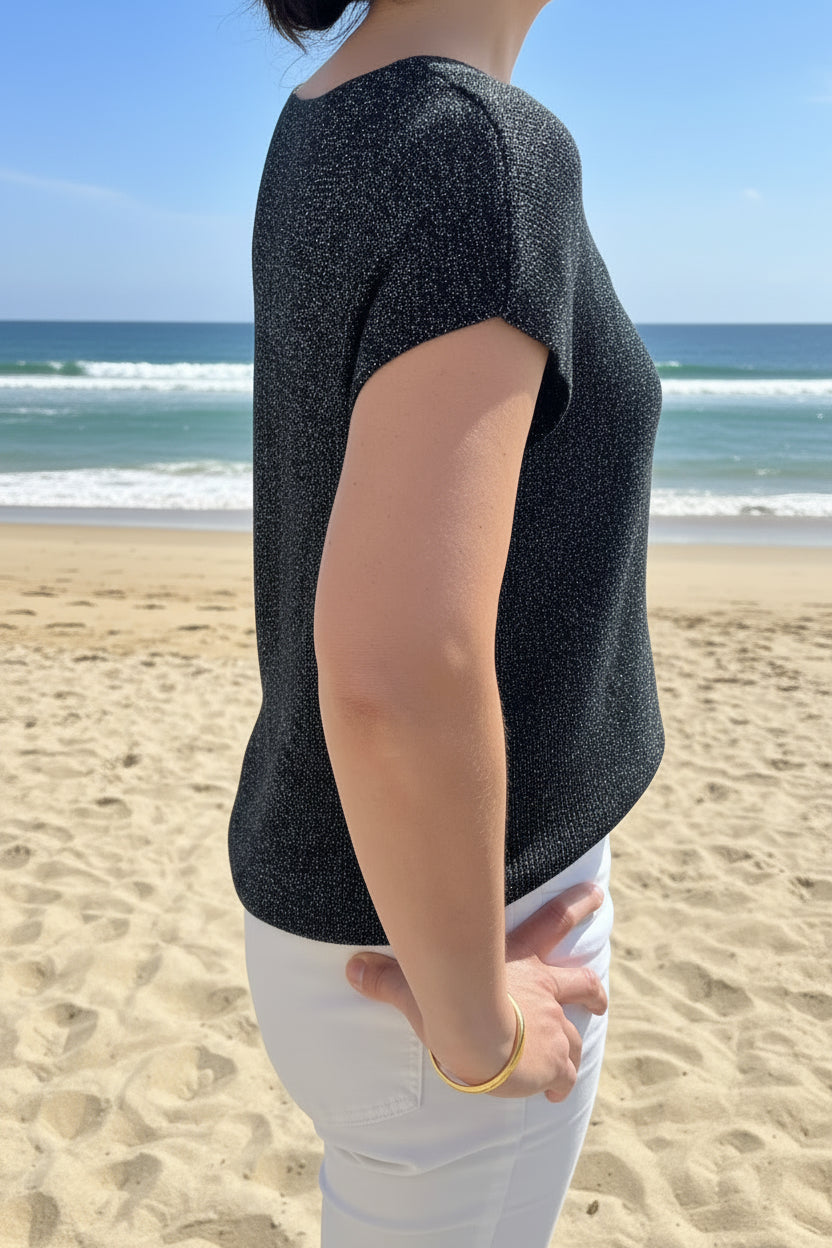 "T-shirt à paillettes femme coloris noir - coupe élégante taille unique 36/42 - Le Style by Laëti" vêtement femme guérande la baule pornichet